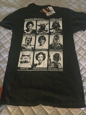 Star Wars Black Tee with White Character Yearbook Grid